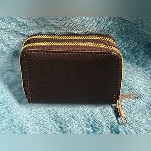 Black w/2 Gold Zippers Money & Coin Wallet Credit Card Holder w/11 Card Slots